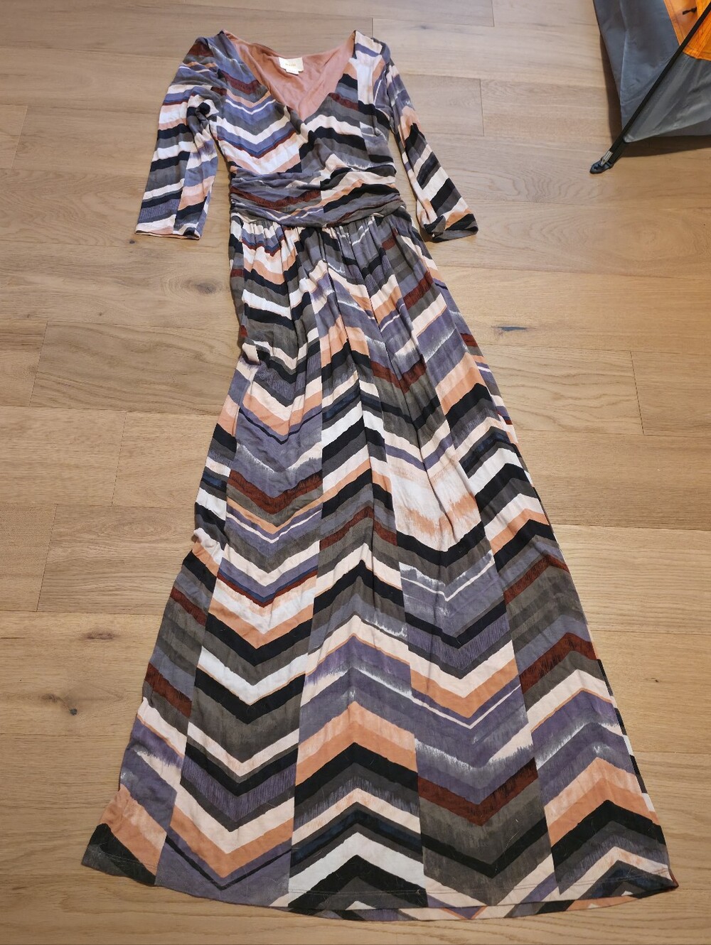 Anthropologie Chevron Maxi Dress in Peach, Gray & Black